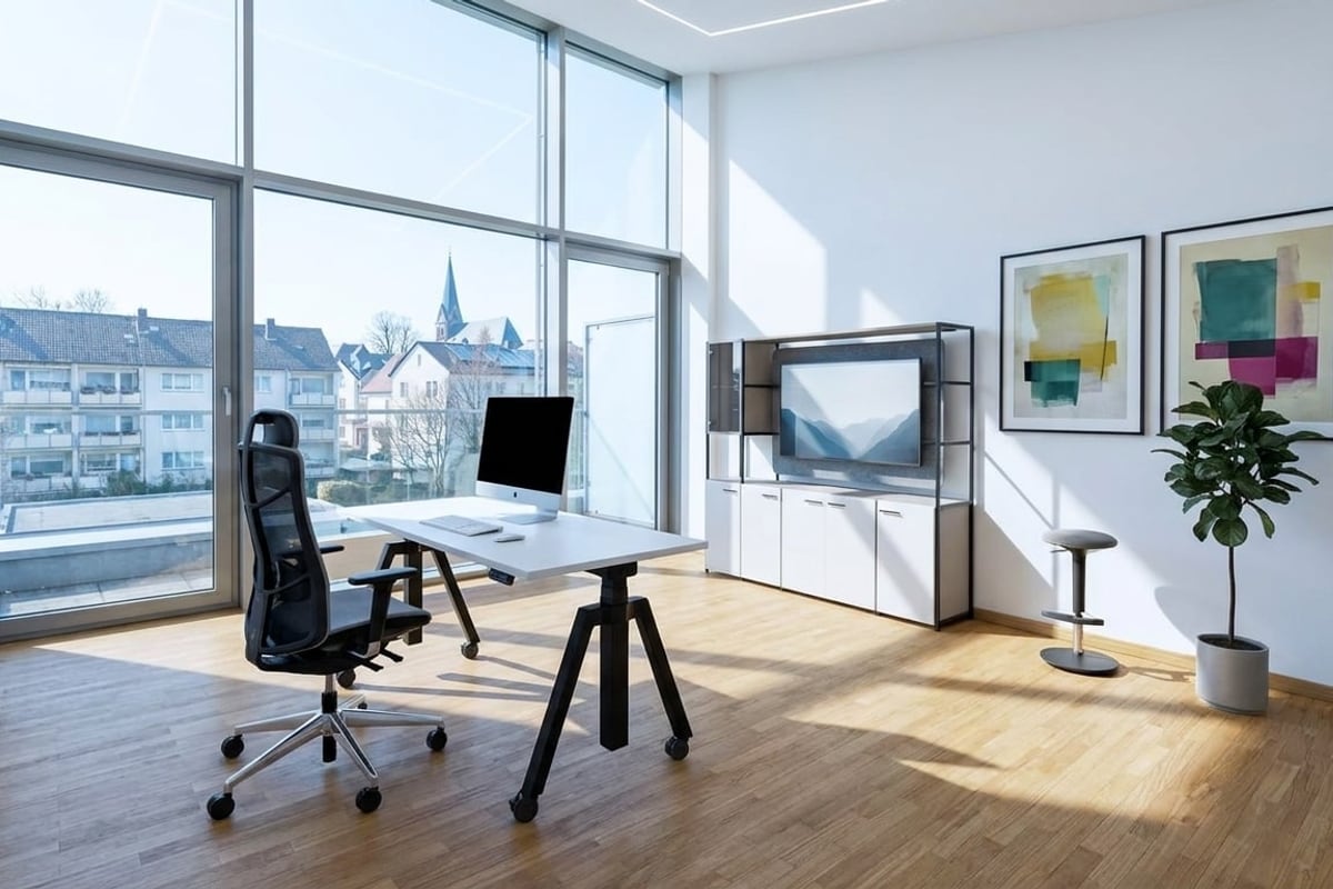 Derselbe Raum fertig visualisiert in der Stilwelt VISION mit König + Neurath Möbeln